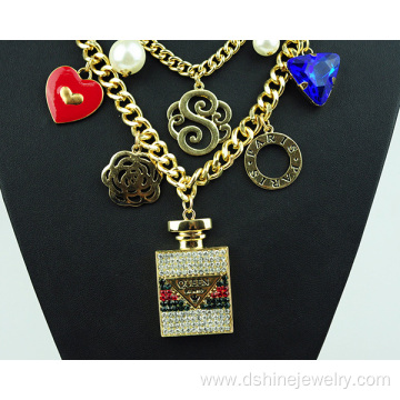 Multi Layer Chain Link Necklace Crystal Pendant Necklace